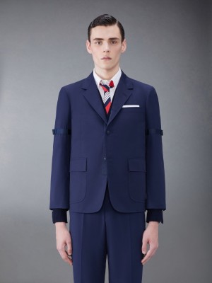 Men Thom Browne Typewriter Cloth Armband Straight Fit Sport Coats Blue | IJT67C81688