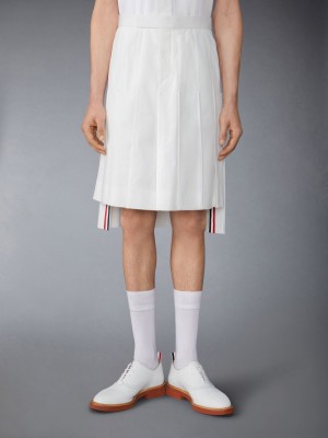 Men Thom Browne Typewriter Self Tipping Midi Classic Pleated Skirts White | TTB92V71367