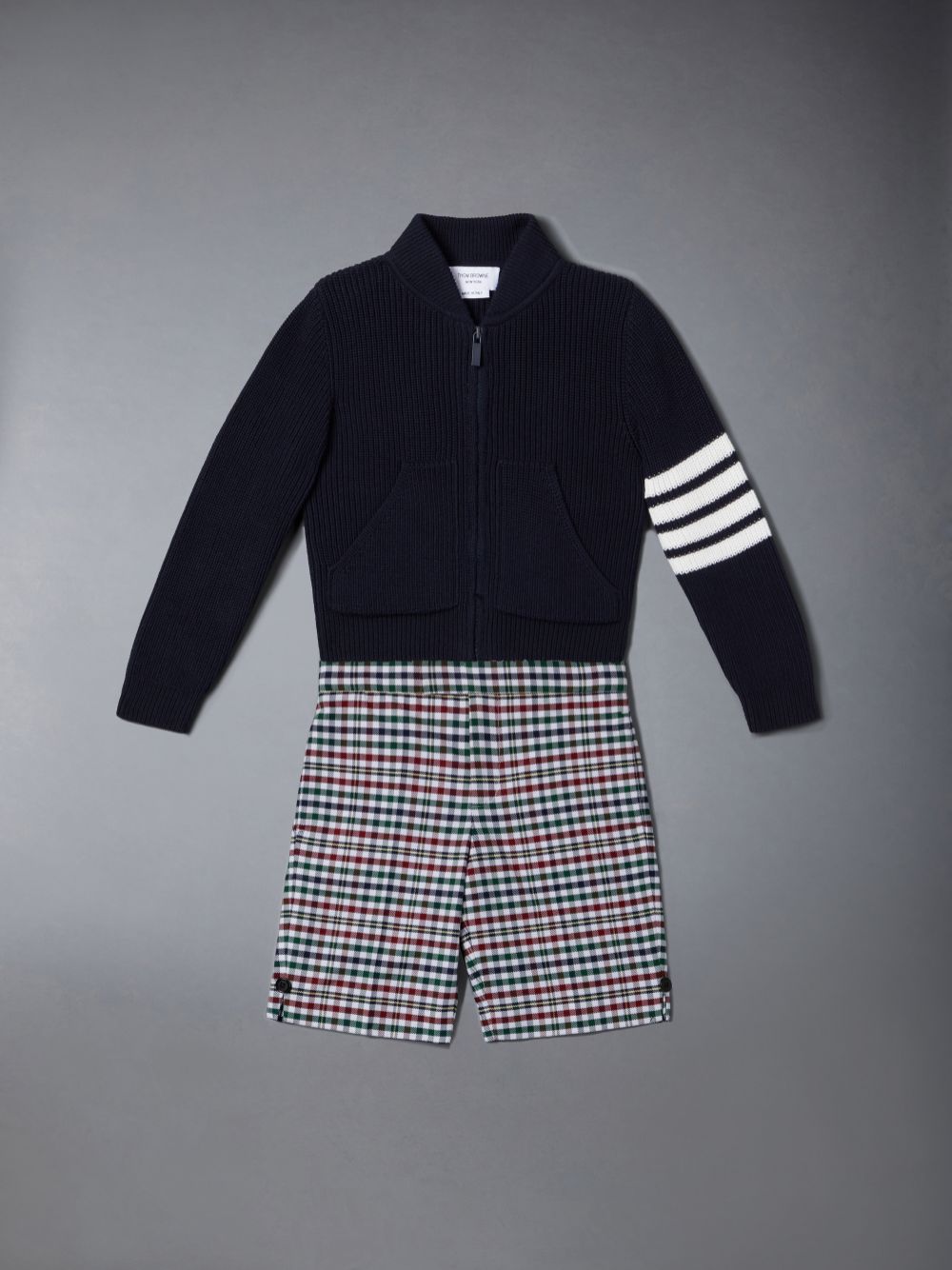 Boys's Thom Browne Cotton 4-Bar Zip up Cardigan Blue | SOL39D53584