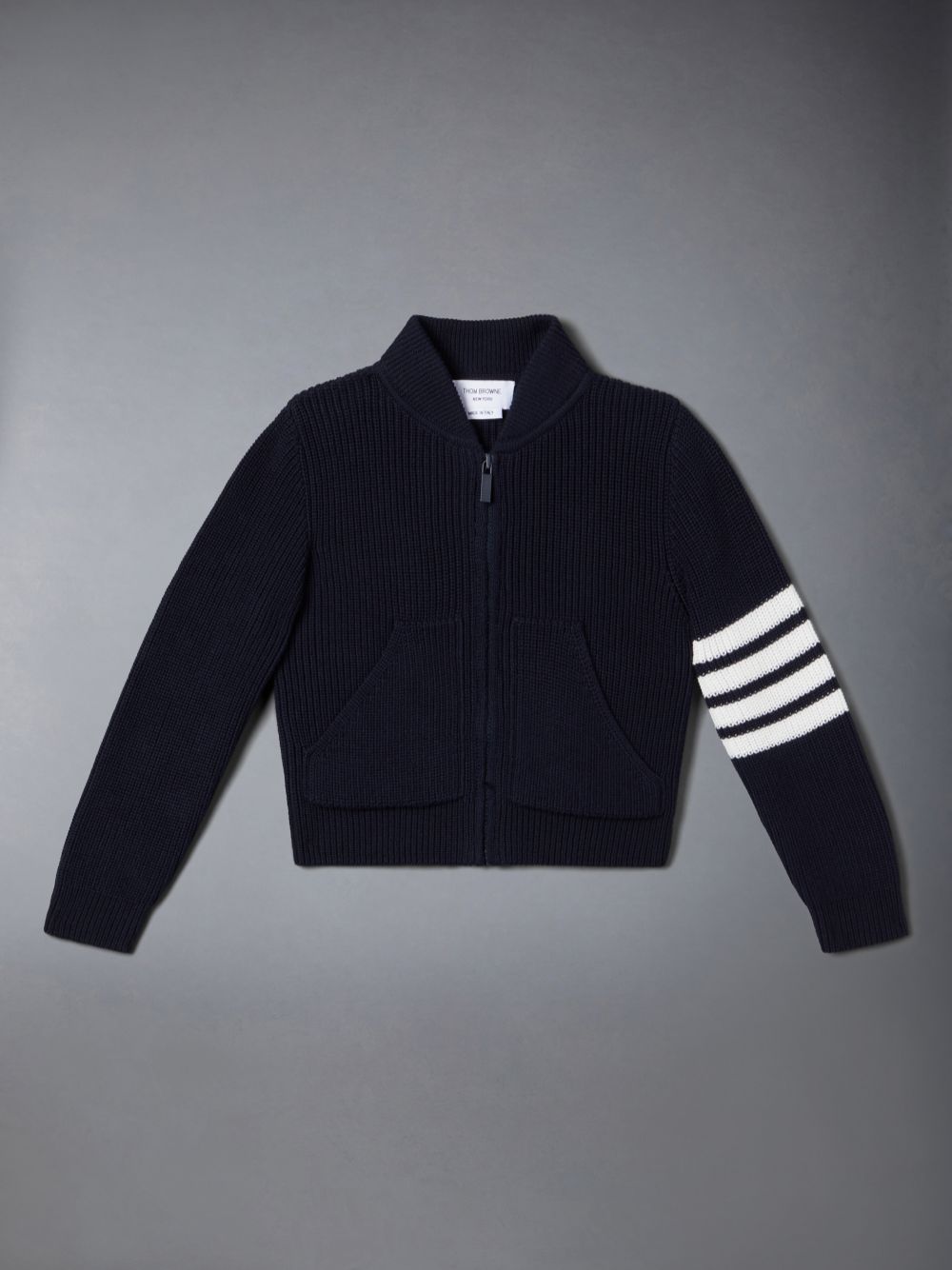 Boys\'s Thom Browne Cotton 4-Bar Zip up Cardigan Blue | SOL39D53584