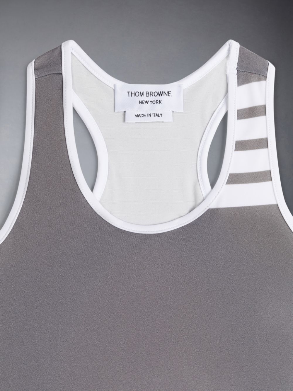 Boys's Thom Browne Swim Tech 4-Bar One Piece Swimsuits Grey | PMV30P62333