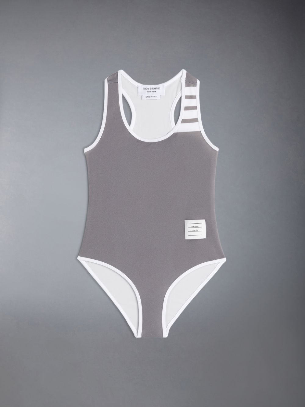 Boys\'s Thom Browne Swim Tech 4-Bar One Piece Swimsuits Grey | PMV30P62333
