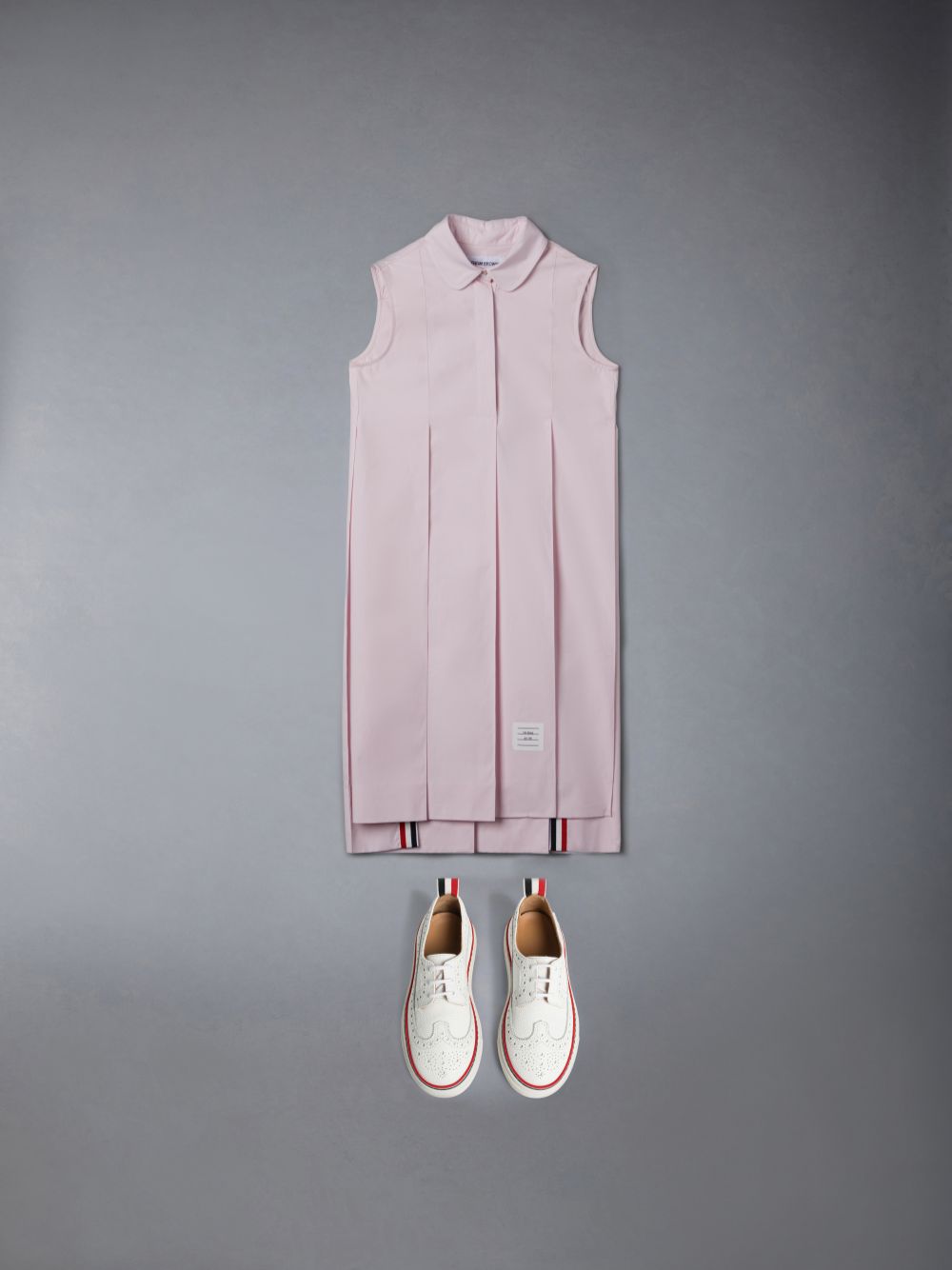 Girls's Thom Browne Poplin Wide Pleated Shirt Dress Pink | FBX01T99854