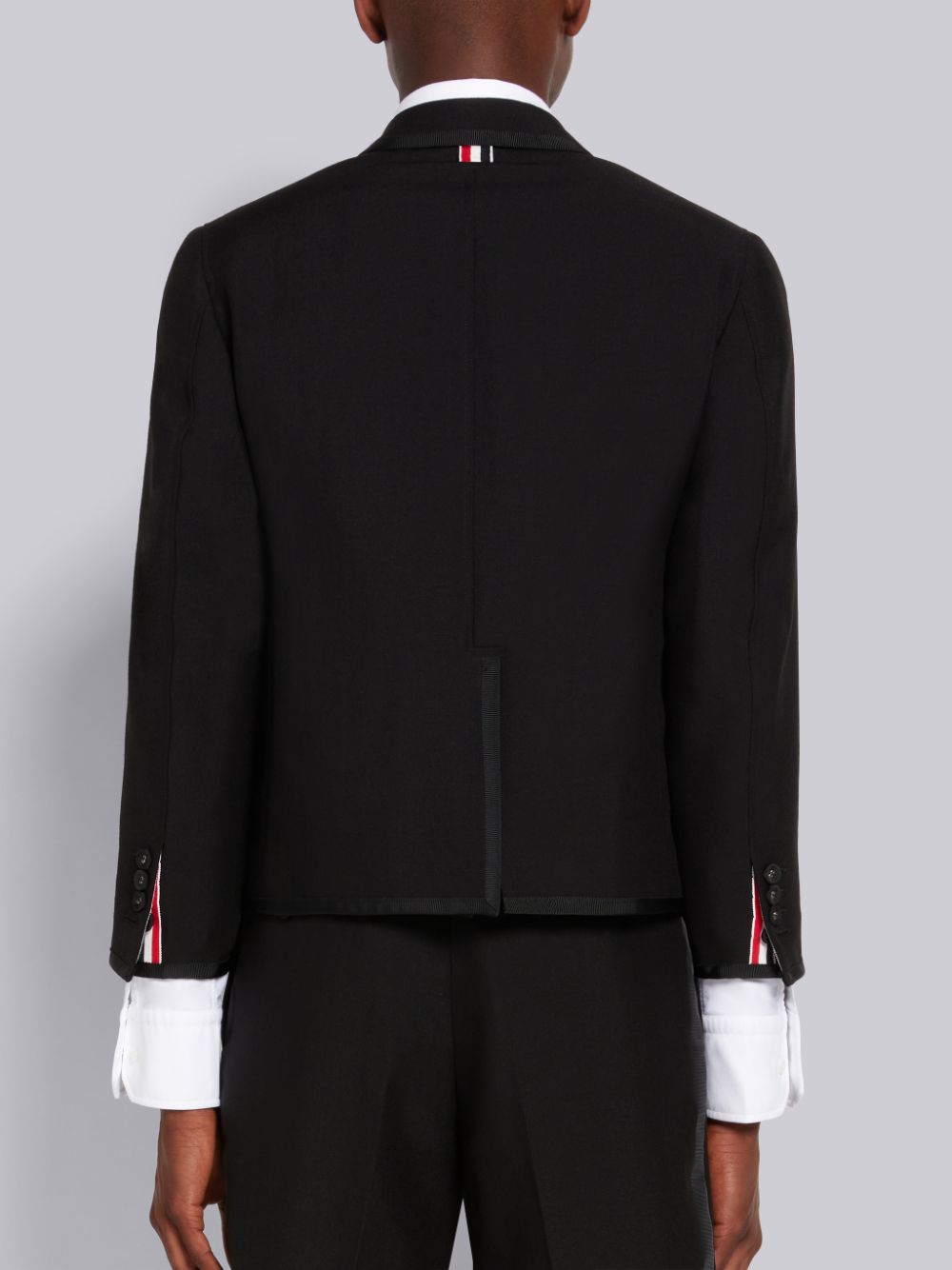 Men Thom Browne 3-Ply Wool Mohair Tipping Shrunken Patch Pocket Coats Black | QBD15P05575