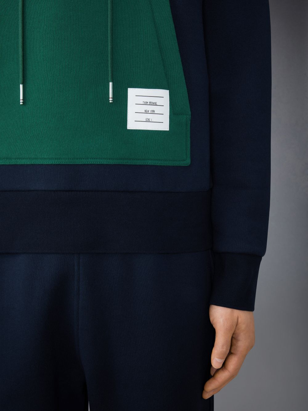 Men Thom Browne Brushed Color Blocked Hoodie Pullover Blue | BTP47E75876