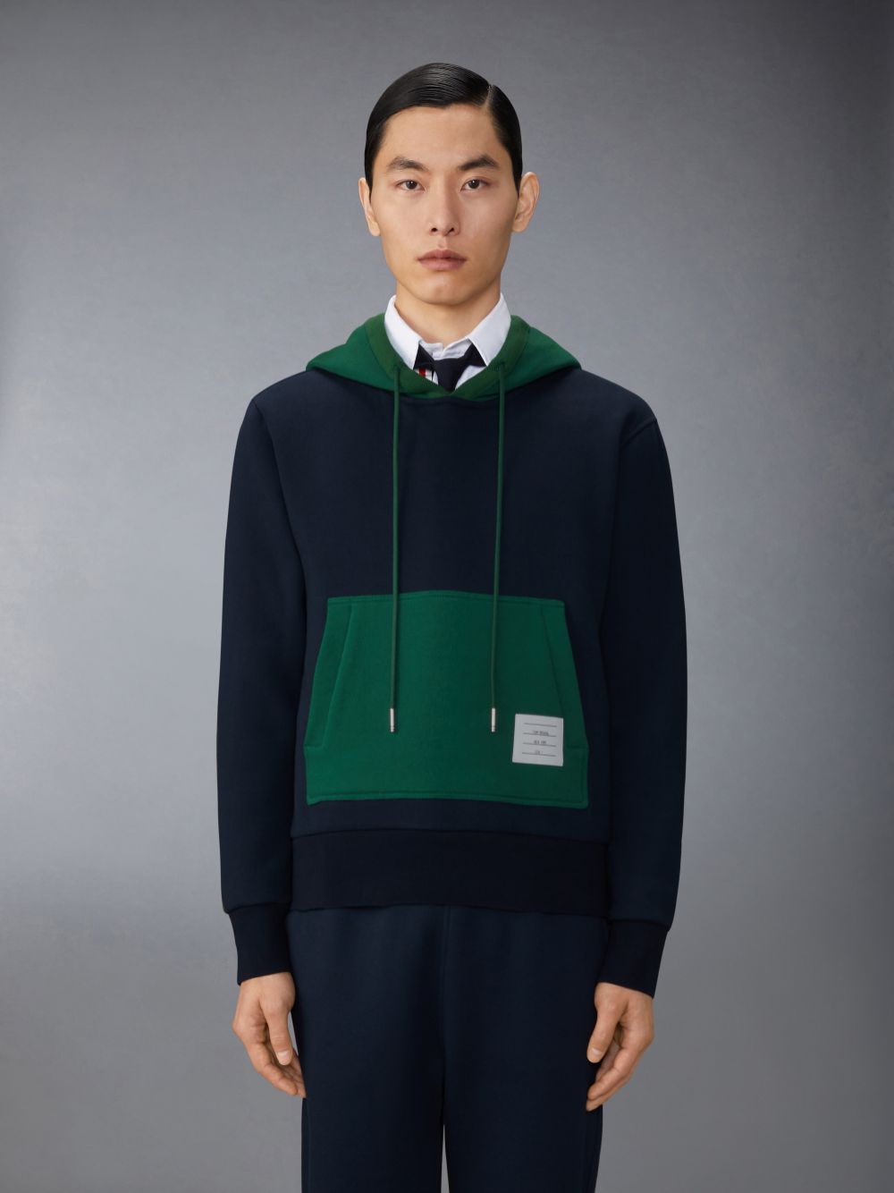 Men Thom Browne Brushed Color Blocked Hoodie Pullover Blue | BTP47E75876