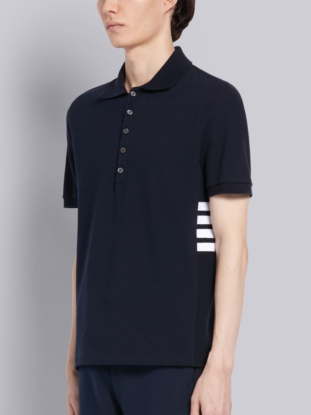 Men Thom Browne Classic Cotton Pique Side Insert 4-Bar Polo Shirt Navy | OPO29C13565