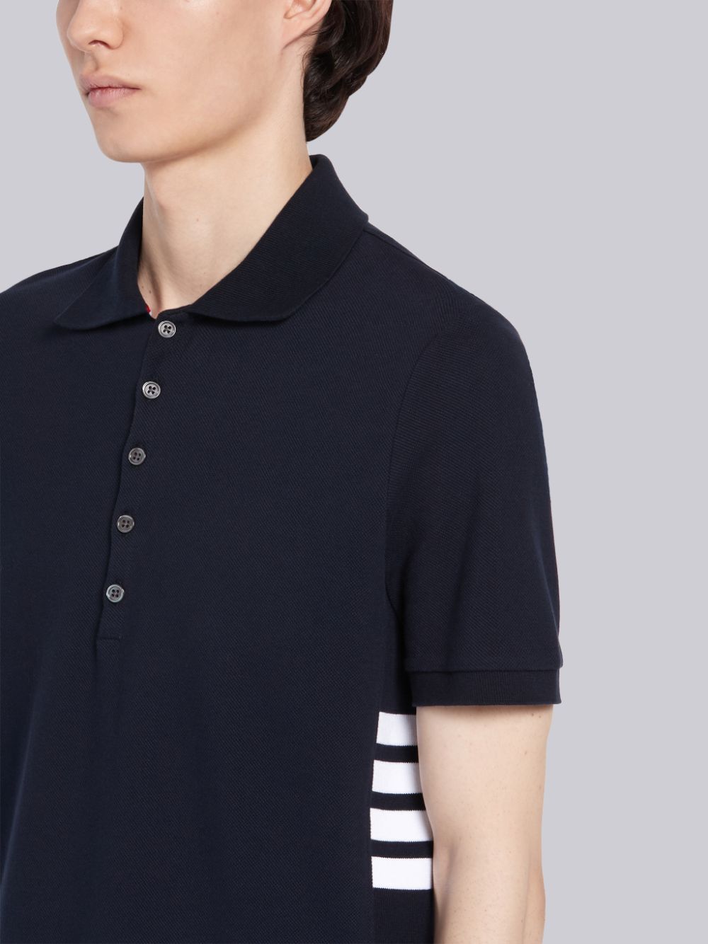 Men Thom Browne Classic Cotton Pique Side Insert 4-Bar Polo Shirt Navy | OPO29C13565