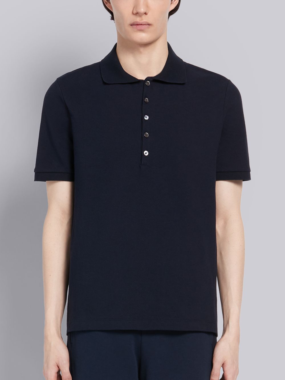 Men Thom Browne Classic Cotton Pique Side Insert 4-Bar Polo Shirt Navy | OPO29C13565