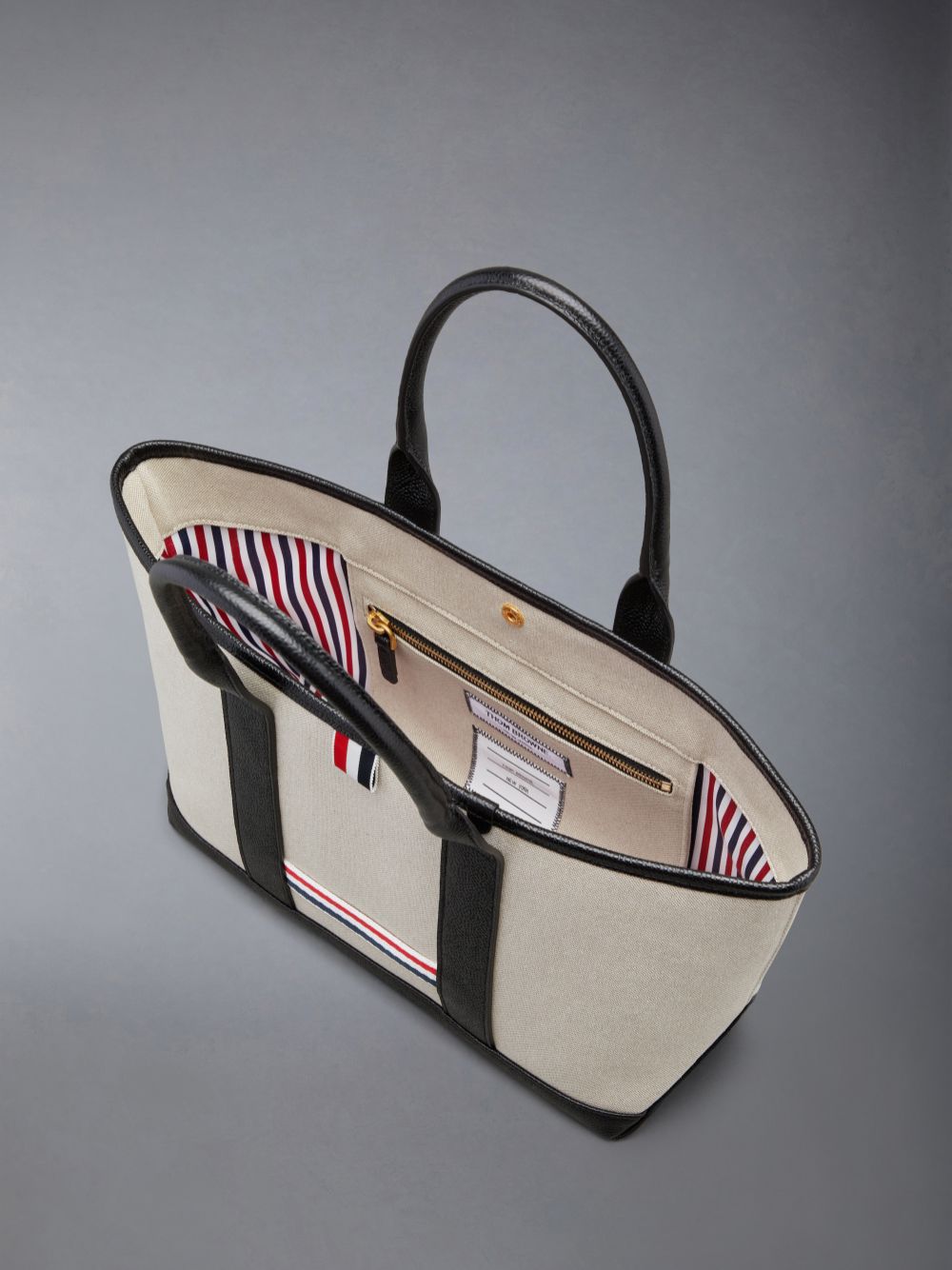 Men Thom Browne Cotton Canvas Leather Small Tool Tote Bags Beige | KTX44W93487