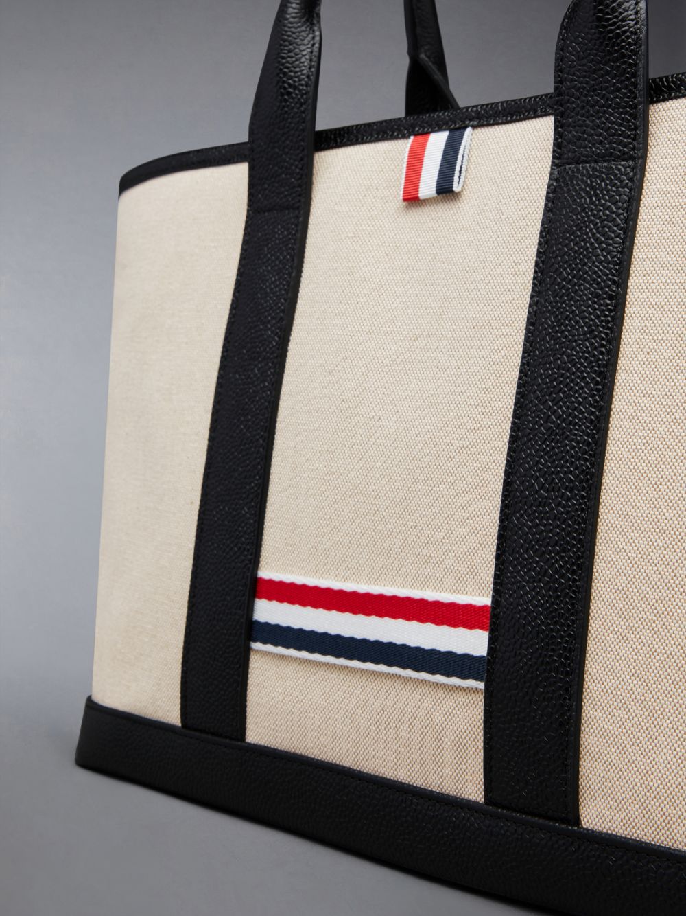 Men Thom Browne Cotton Canvas Leather Small Tool Tote Bags Beige | KTX44W93487