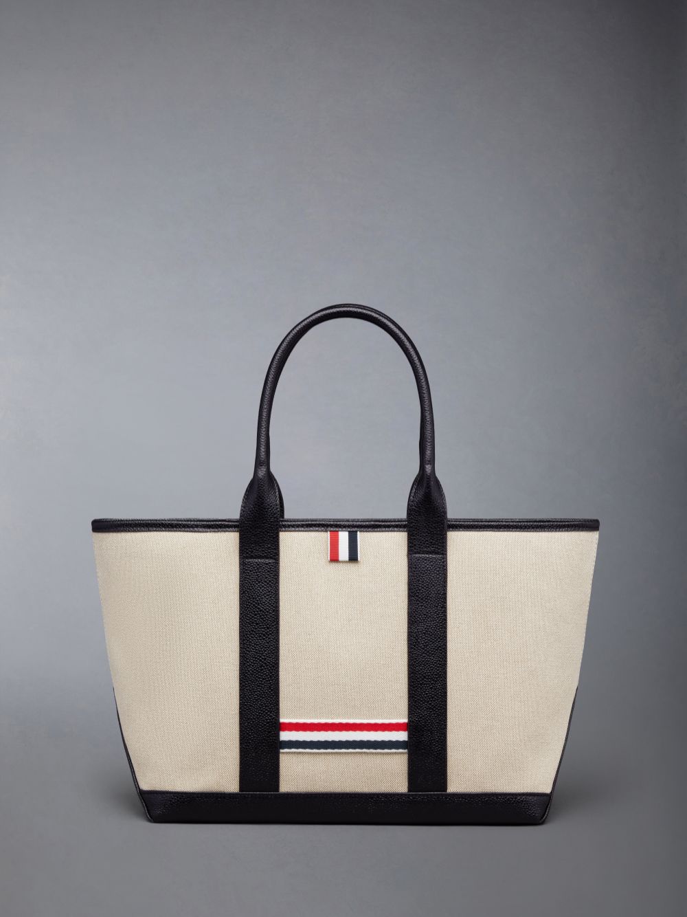 Men Thom Browne Cotton Canvas Leather Small Tool Tote Bags Beige | KTX44W93487
