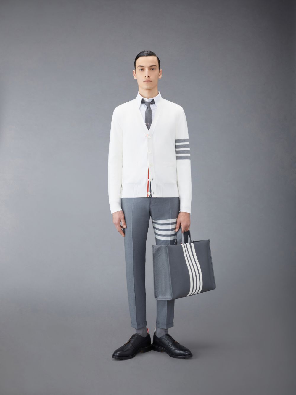 Men Thom Browne Cotton Crepe V-Neck Cardigan White | RIV18L17971