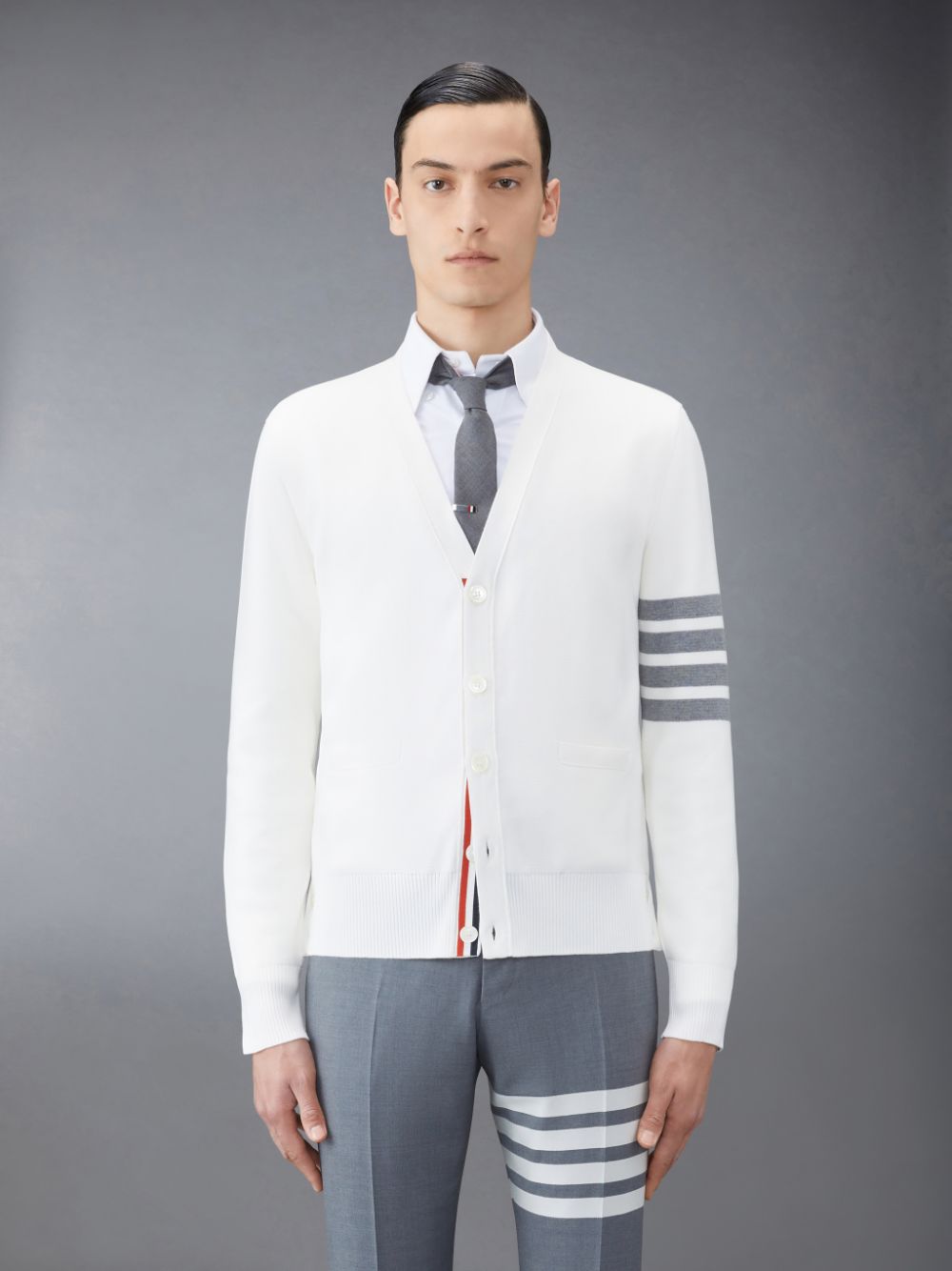 Men Thom Browne Cotton Crepe V-Neck Cardigan White | RIV18L17971