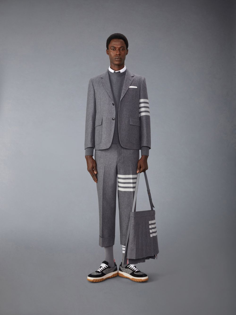 Men Thom Browne Cotton Milano Stitch Pullover Grey | NCJ51G47952