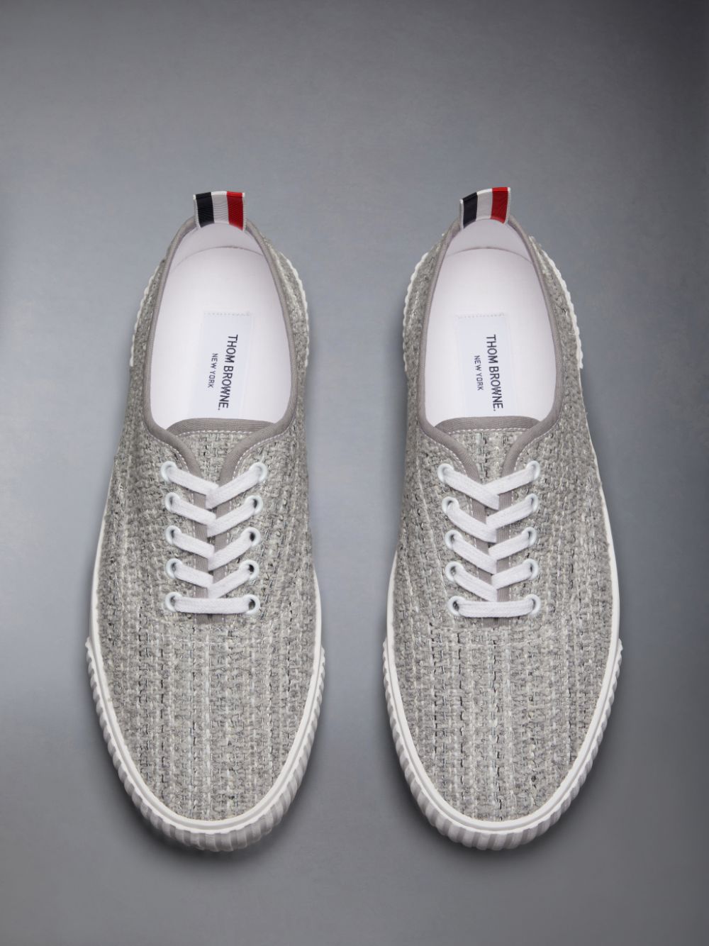 Men Thom Browne Cotton Tweed Heritage Sneakers Grey | UCD96Y76930
