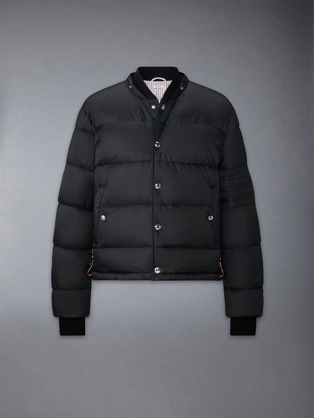 Men Thom Browne Downfilled 4-bar Hooded Bomber Jackets Black | KPU93J16174