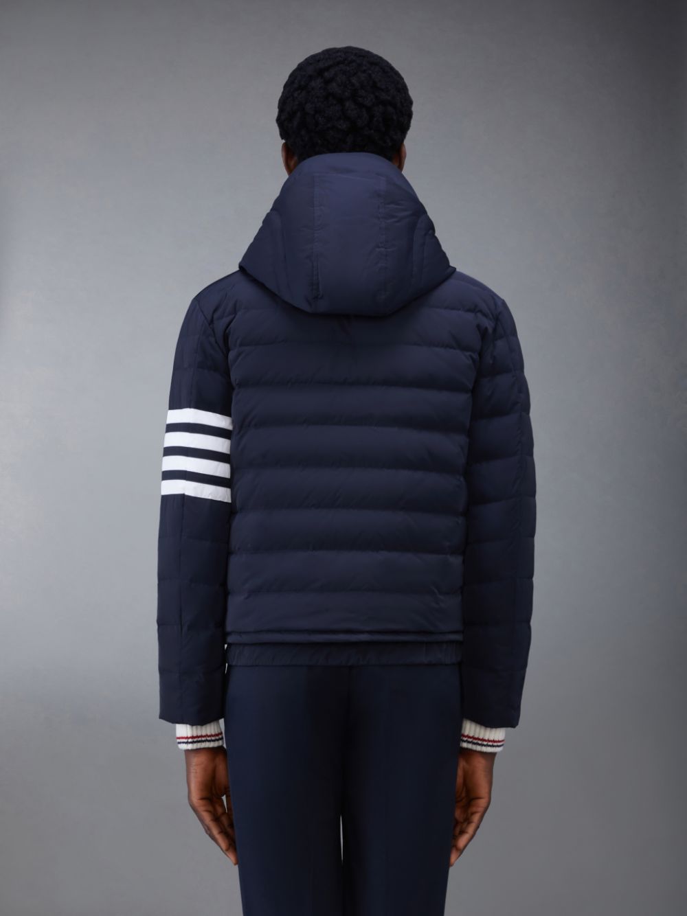 Men Thom Browne Downfilled Twill 4-Bar Ski Jackets Blue | VTD85K84229