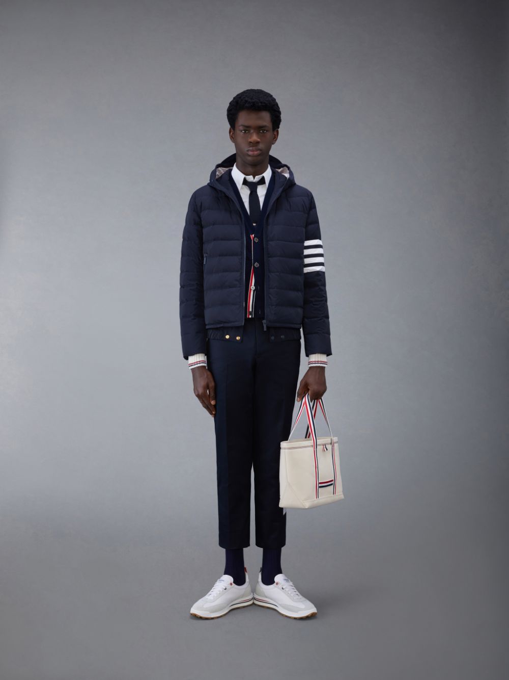 Men Thom Browne Downfilled Twill 4-Bar Ski Jackets Blue | VTD85K84229