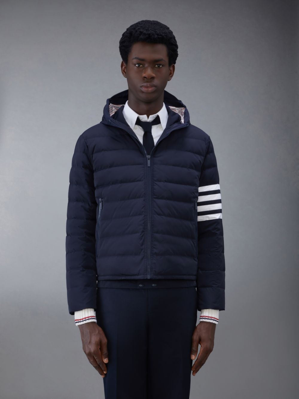 Men Thom Browne Downfilled Twill 4-Bar Ski Jackets Blue | VTD85K84229