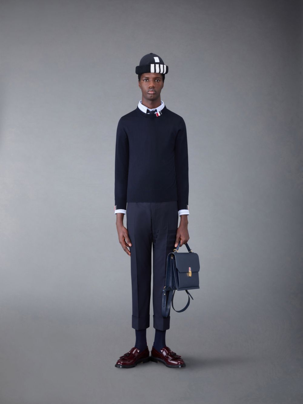 Men Thom Browne Fine Merino Jersey Stripe Relaxed Crew Neck Pullover Blue | ANB04U50355