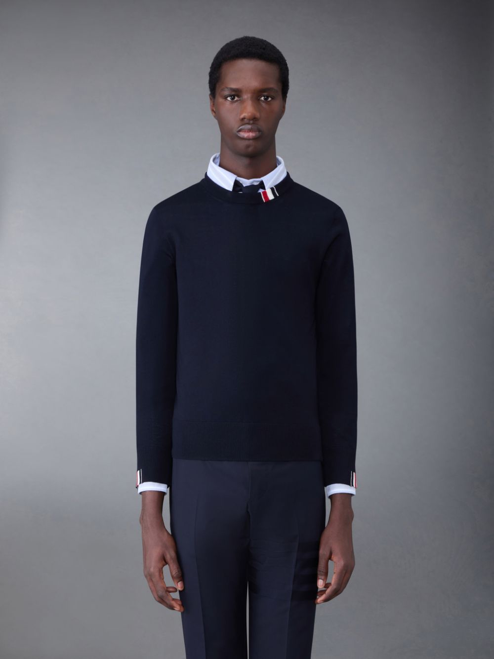 Men Thom Browne Fine Merino Jersey Stripe Relaxed Crew Neck Pullover Blue | ANB04U50355