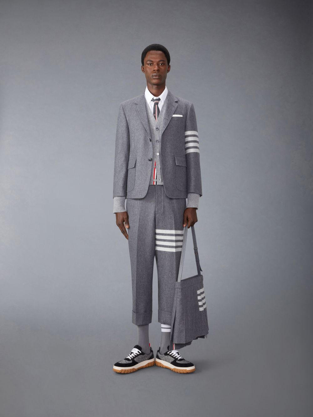 Men Thom Browne Flannel 4-Bar Unstructured Straight Fit Sport Coats Grey | AZF91C63697