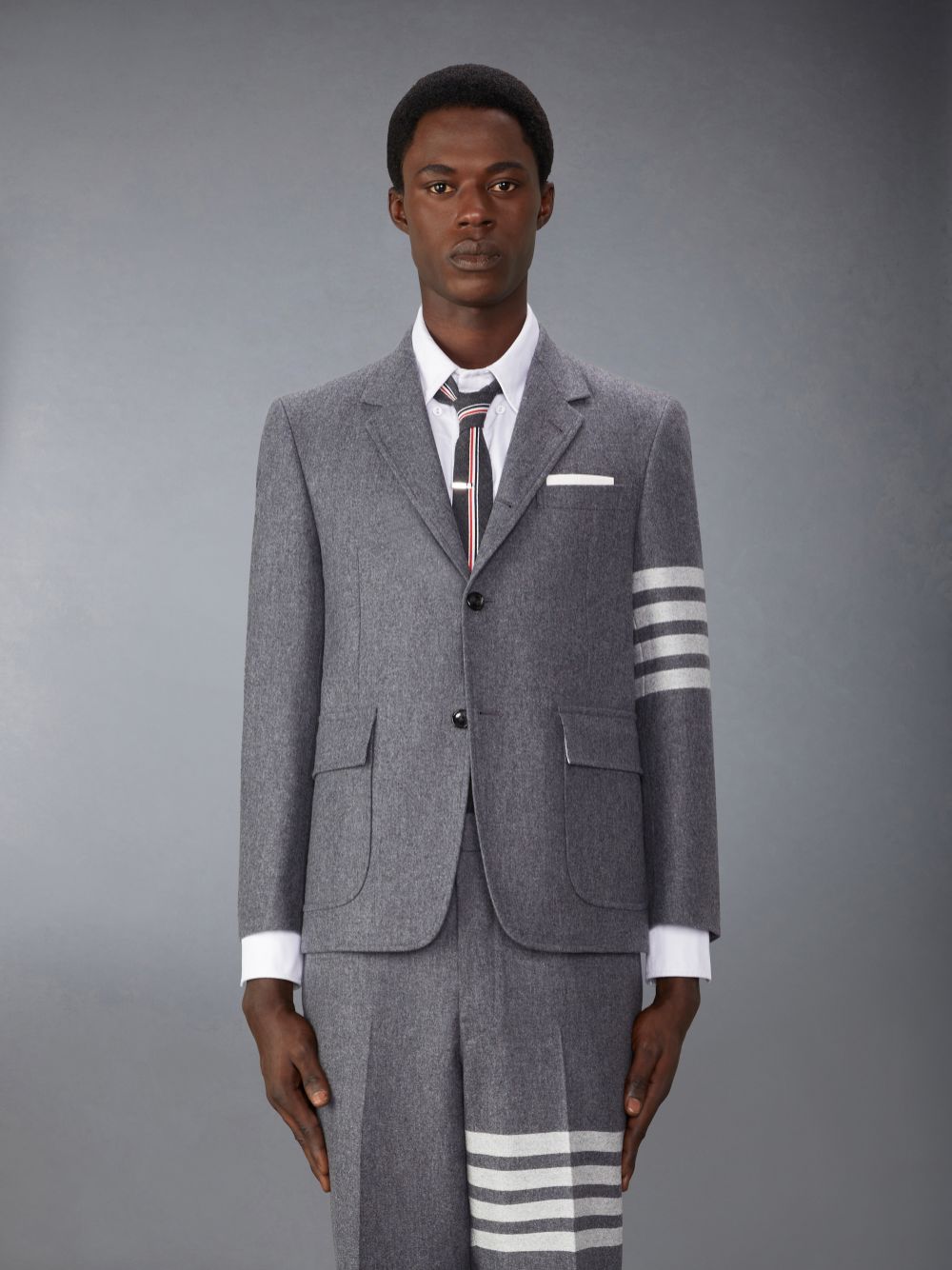 Men Thom Browne Flannel 4-Bar Unstructured Straight Fit Sport Coats Grey | AZF91C63697