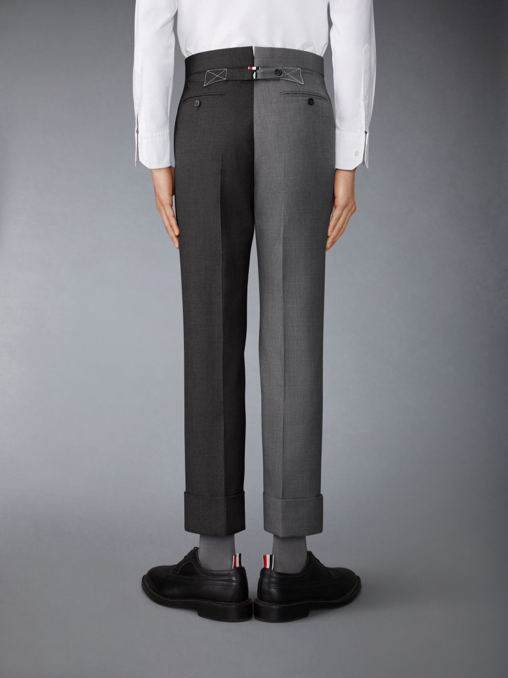 Men Thom Browne Funmix Twill Contrast Topstitching Classic Back Strap Pants Grey | OBJ70J17885