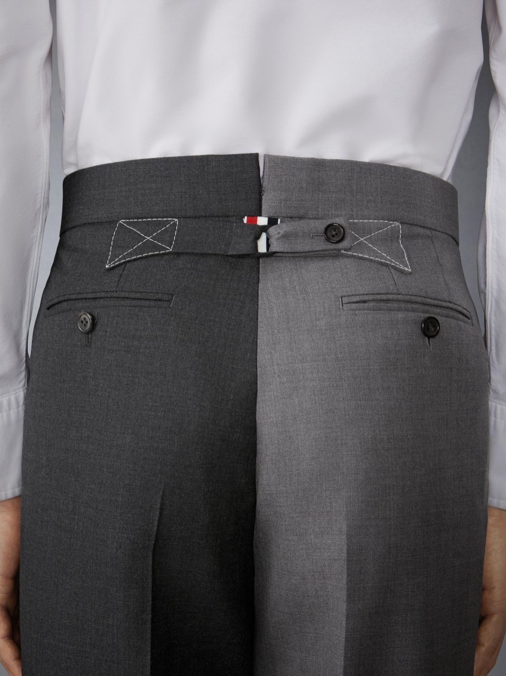 Men Thom Browne Funmix Twill Contrast Topstitching Classic Back Strap Pants Grey | OBJ70J17885