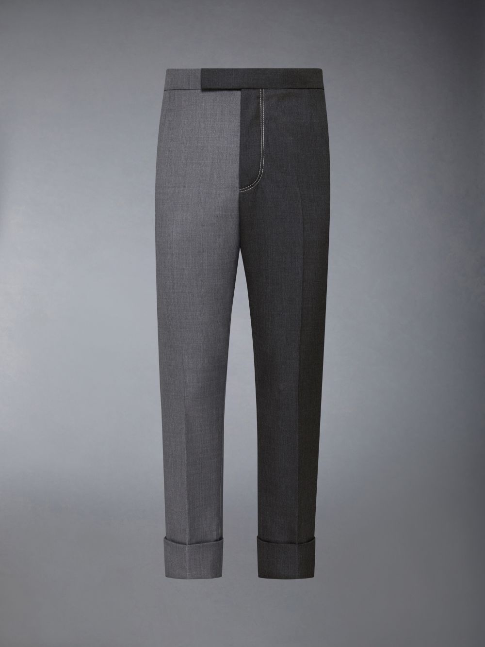 Men Thom Browne Funmix Twill Contrast Topstitching Classic Back Strap Pants Grey | OBJ70J17885