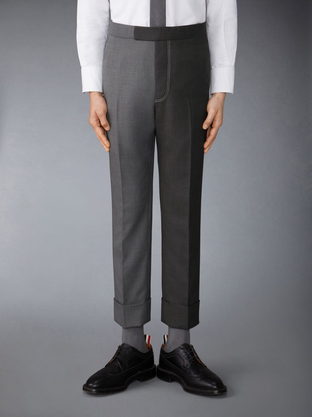 Men Thom Browne Funmix Twill Contrast Topstitching Classic Back Strap Pants Grey | OBJ70J17885