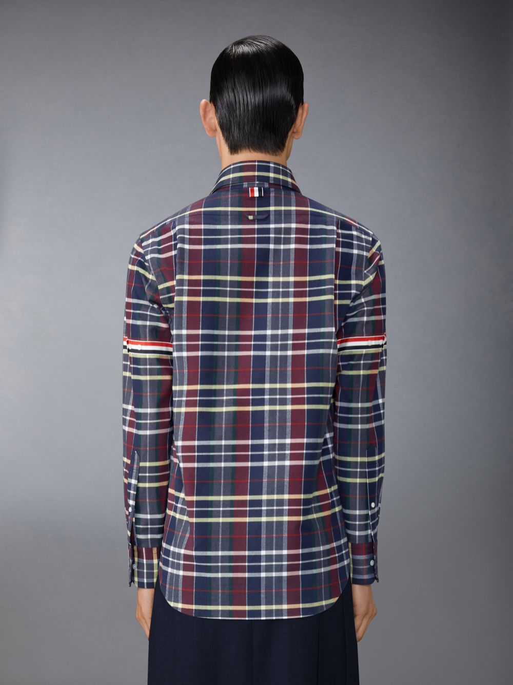 Men Thom Browne Hunting Tartan Cotton Flannel Armband Shirts Blue | ZMQ85C91400