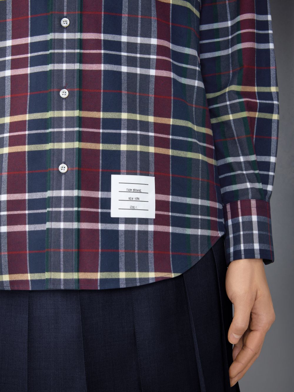 Men Thom Browne Hunting Tartan Cotton Flannel Armband Shirts Blue | ZMQ85C91400