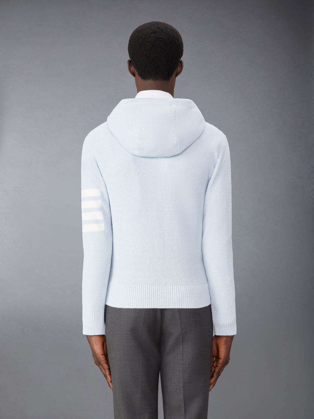 Men Thom Browne Linen Cotton 4-Bar Relaxed Fit Zip up Hoodie Blue | JJS04E77917