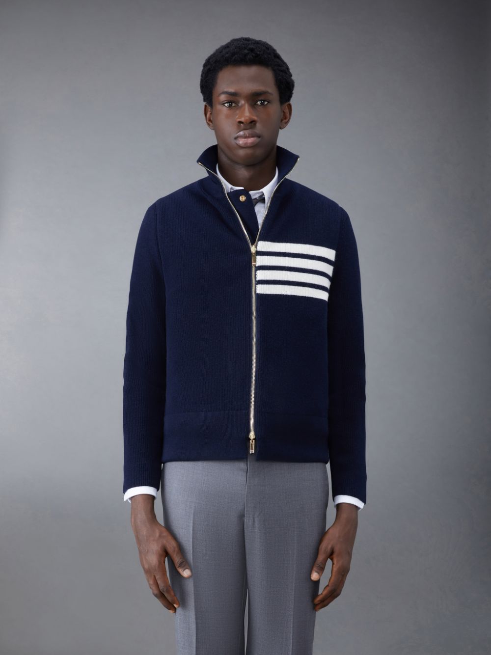 Men Thom Browne MERINO AND JERSEY PADDED REVERSIBLE 4-BAR FUNNEL NECK Jackets Blue | LBL79D02767