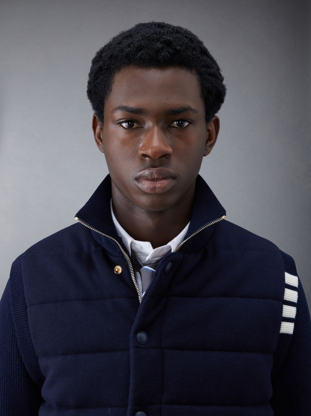 Men Thom Browne MERINO AND JERSEY PADDED REVERSIBLE 4-BAR FUNNEL NECK Jackets Blue | LBL79D02767