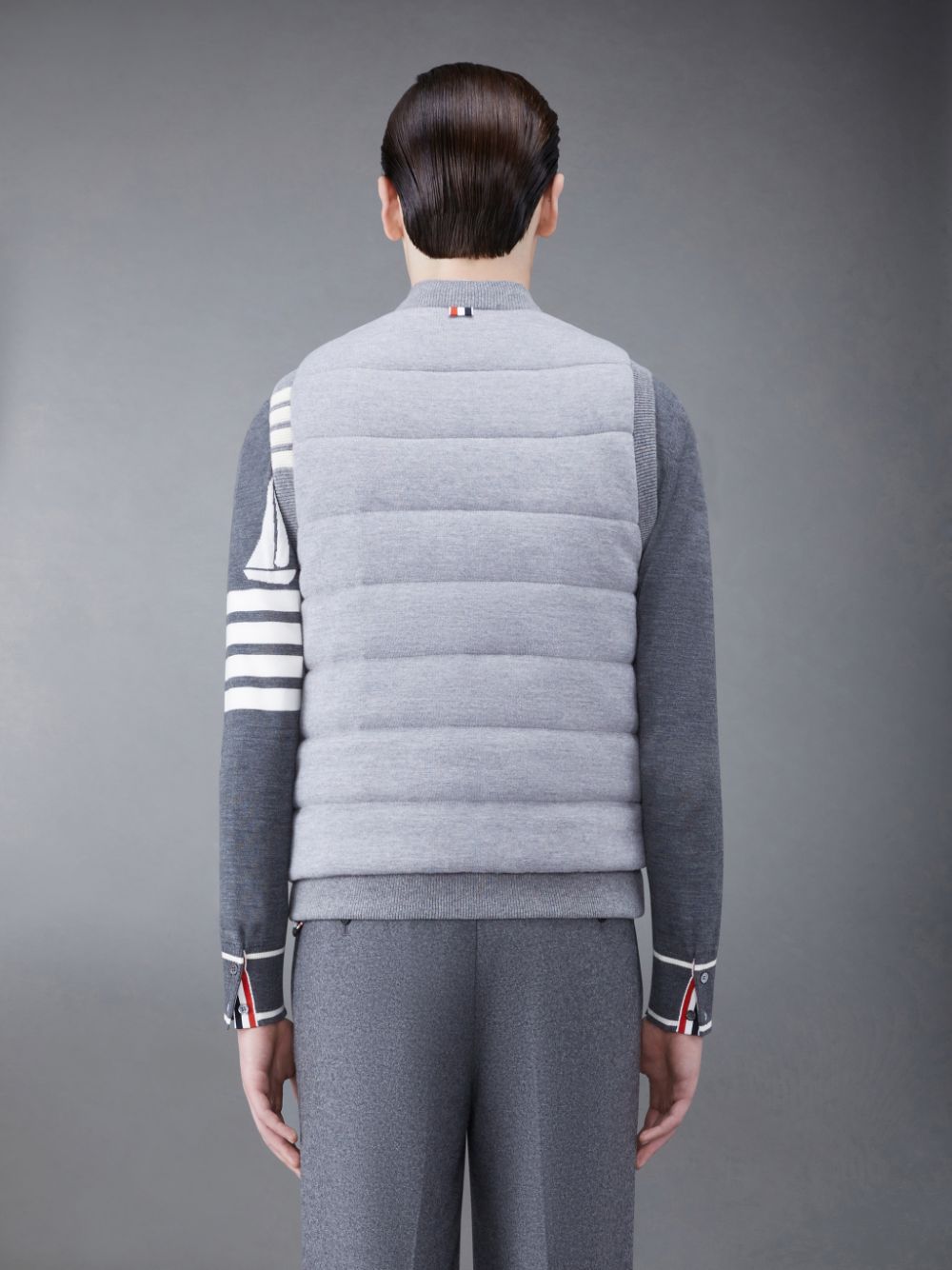 Men Thom Browne MERINO AND JERSEY PADDED REVERSIBLE 4-BAR Vest Grey | GSH79N64929