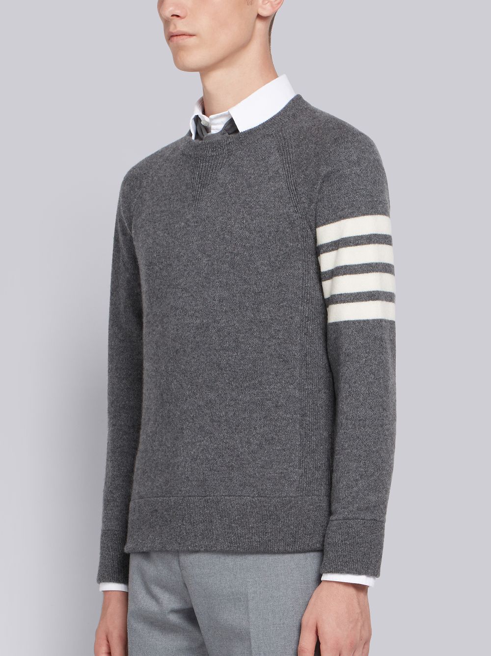 Men Thom Browne Medium French Terry Cashmere 4-Bar Crewneck Pullover Grey | HYG86O64635