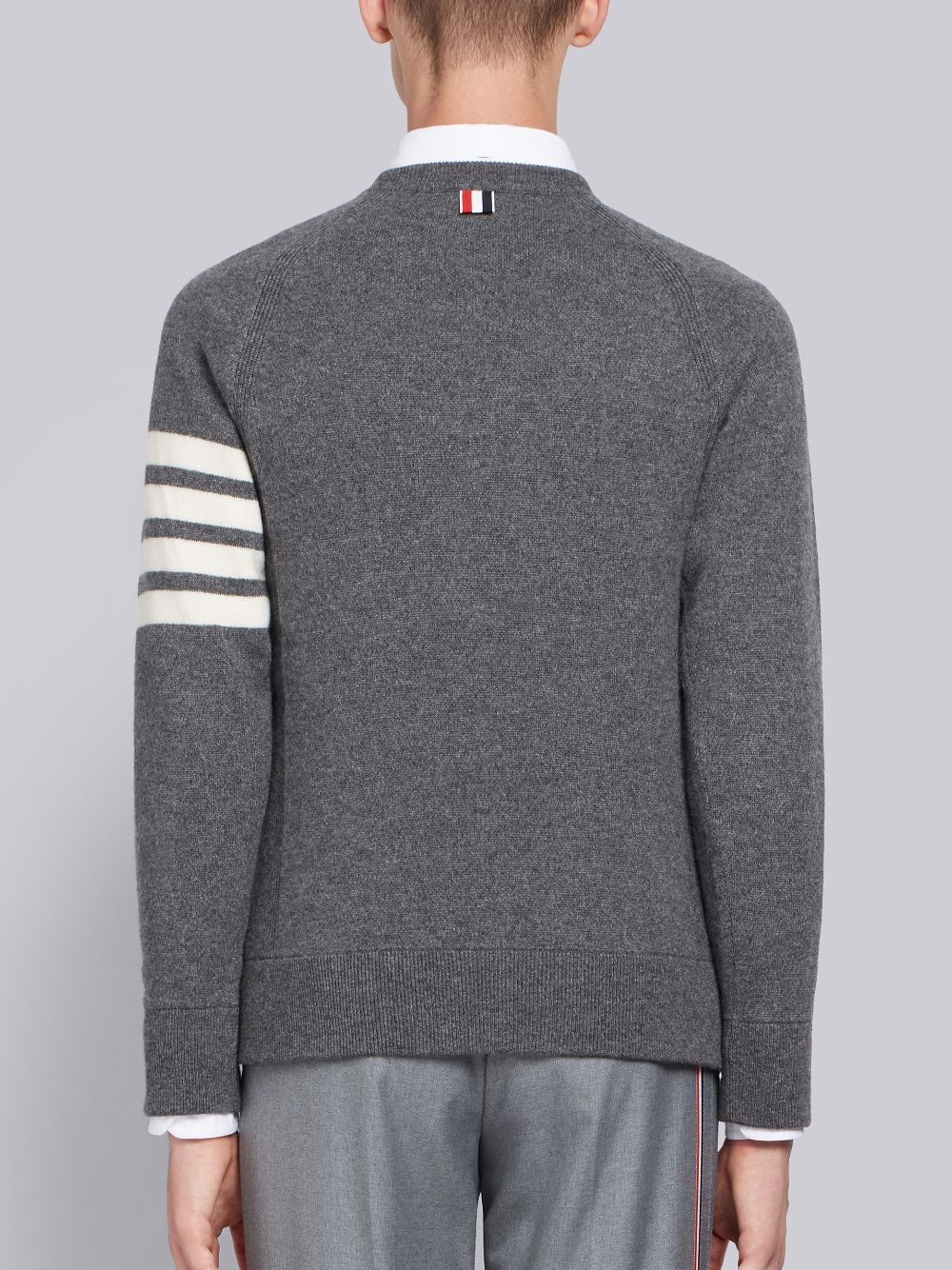 Men Thom Browne Medium French Terry Cashmere 4-Bar Crewneck Pullover Grey | HYG86O64635