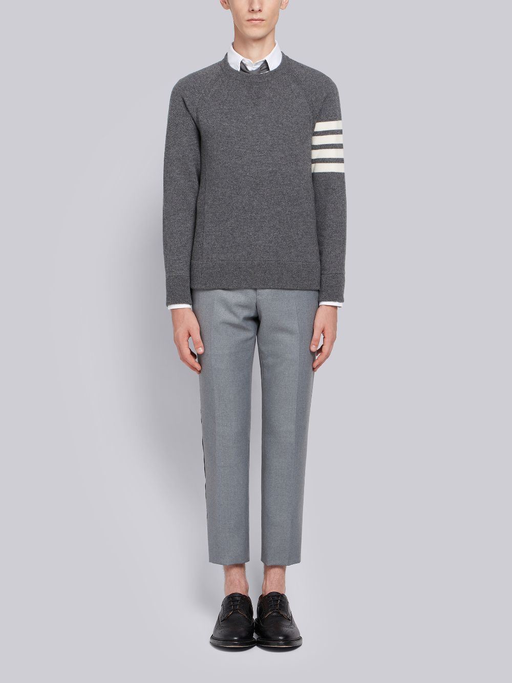 Men Thom Browne Medium French Terry Cashmere 4-Bar Crewneck Pullover Grey | HYG86O64635