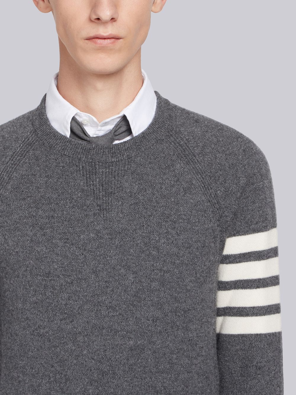 Men Thom Browne Medium French Terry Cashmere 4-Bar Crewneck Pullover Grey | HYG86O64635