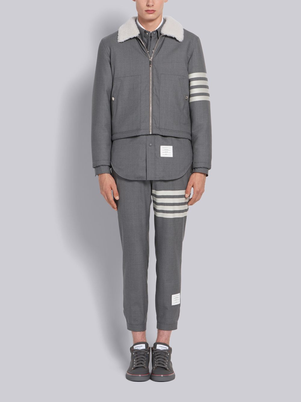 Men Thom Browne Medium Plain Weave Suiting Snap Front Track Pants Grey | NXY40Q78876