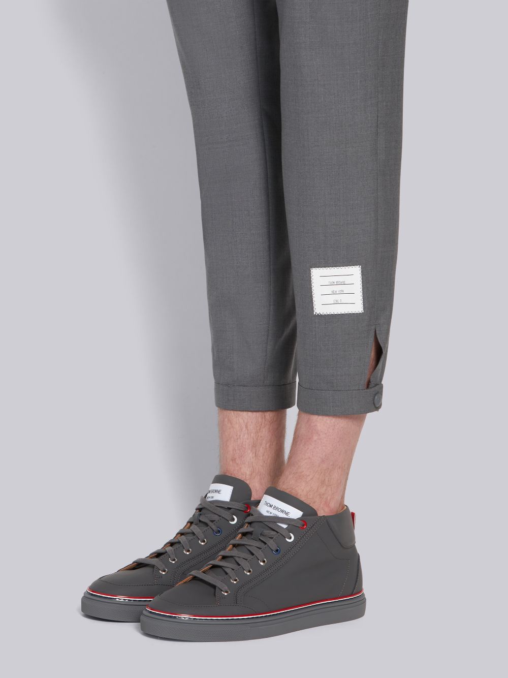 Men Thom Browne Medium Plain Weave Suiting Snap Front Track Pants Grey | NXY40Q78876