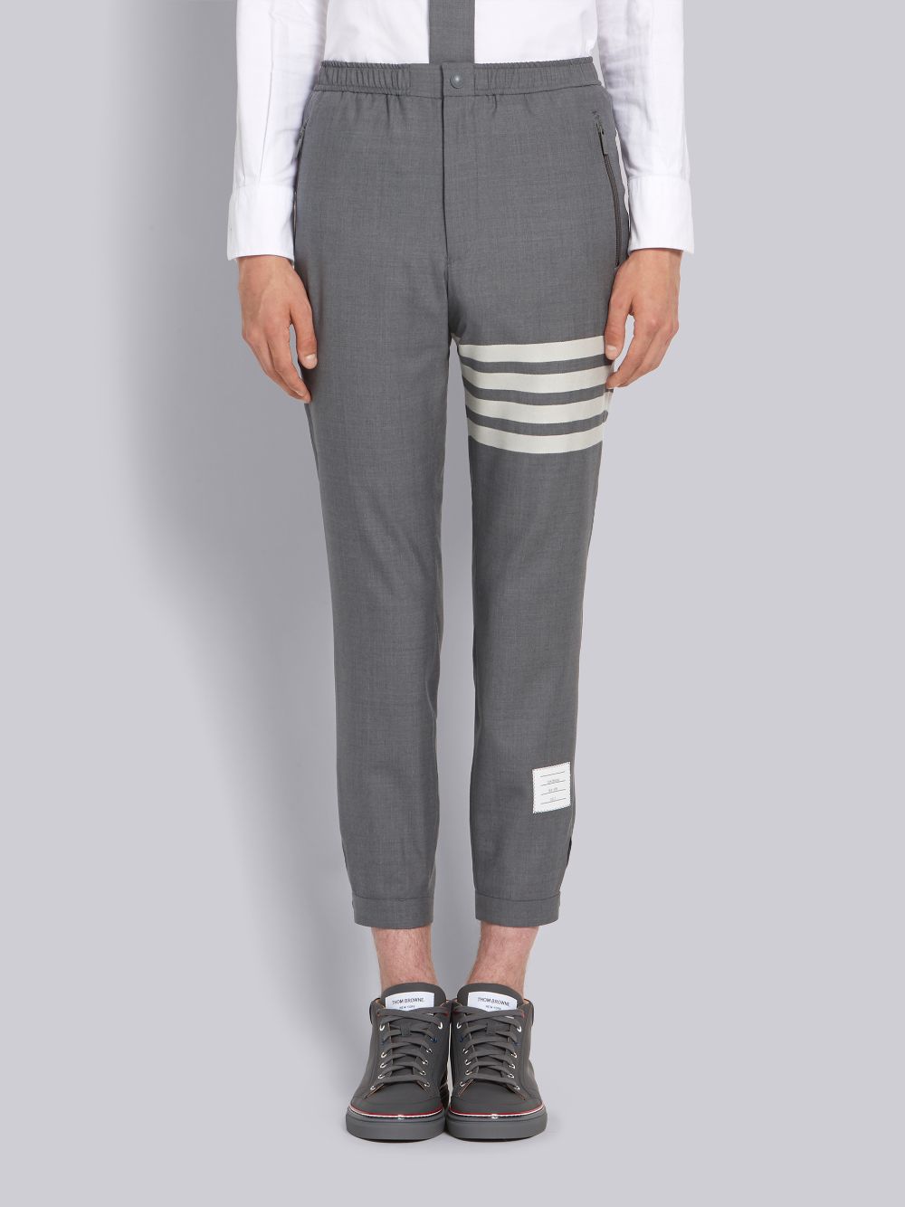Men Thom Browne Medium Plain Weave Suiting Snap Front Track Pants Grey | NXY40Q78876