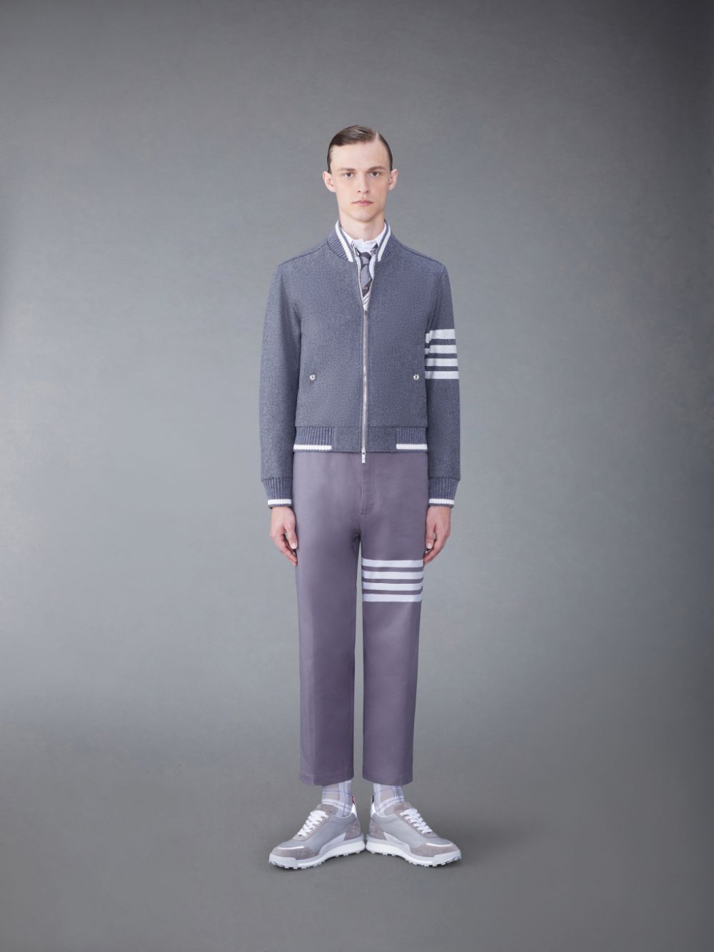 Men Thom Browne Melton 4-Bar Blouson Jackets Grey | BGR38M57093