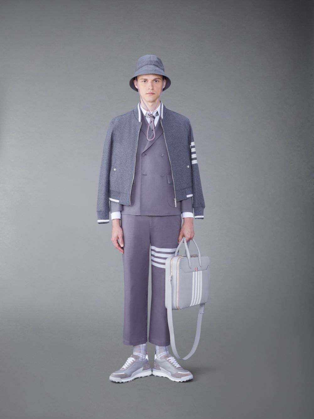 Men Thom Browne Melton 4-Bar Blouson Jackets Grey | BGR38M57093