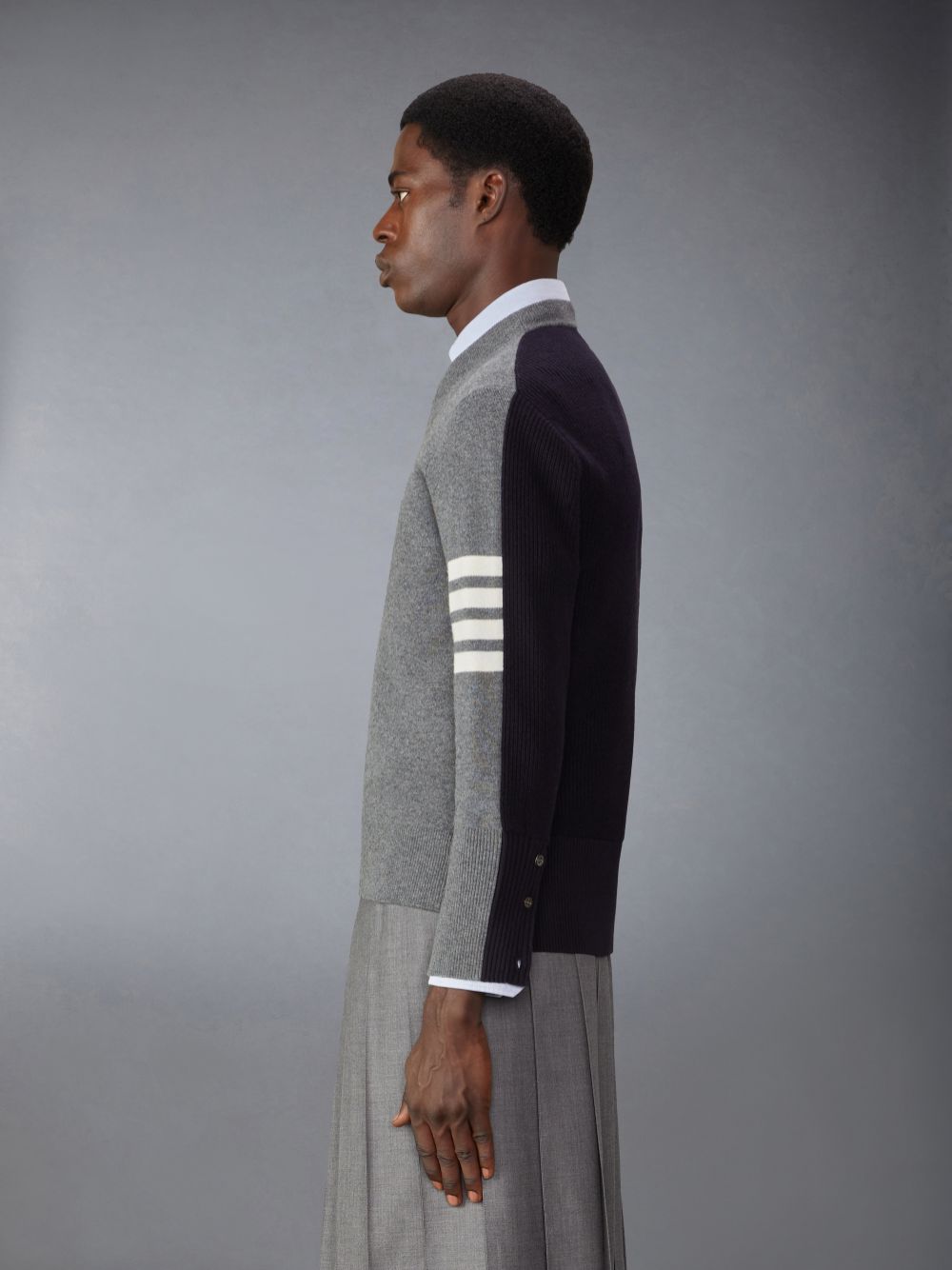 Men Thom Browne Merino Wool 2 in 1 Half 4-Bar Pullover Grey | XYV36E13890