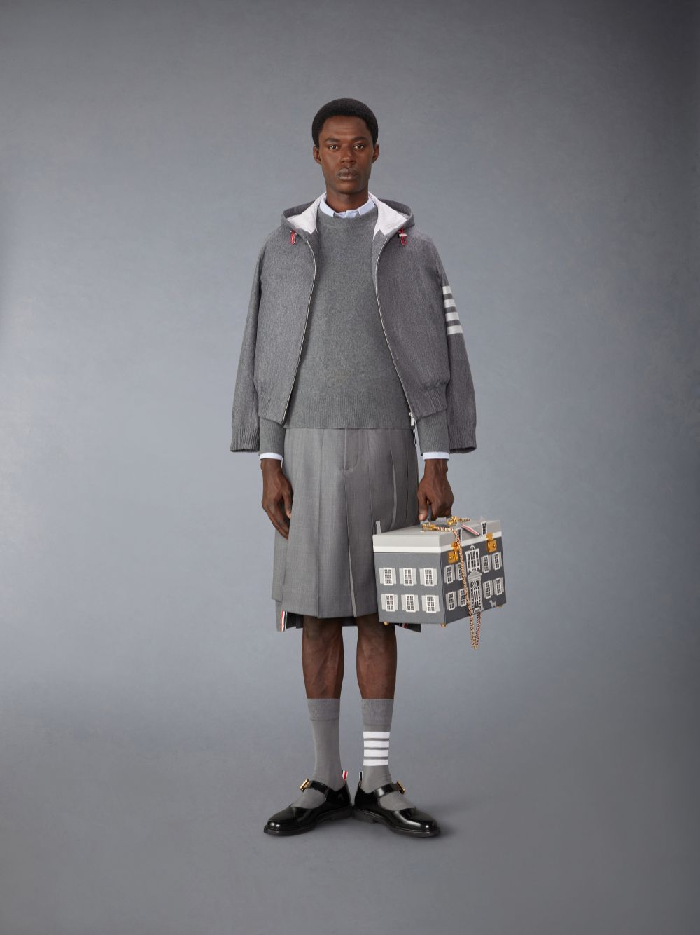 Men Thom Browne Merino Wool 2 in 1 Half 4-Bar Pullover Grey | XYV36E13890