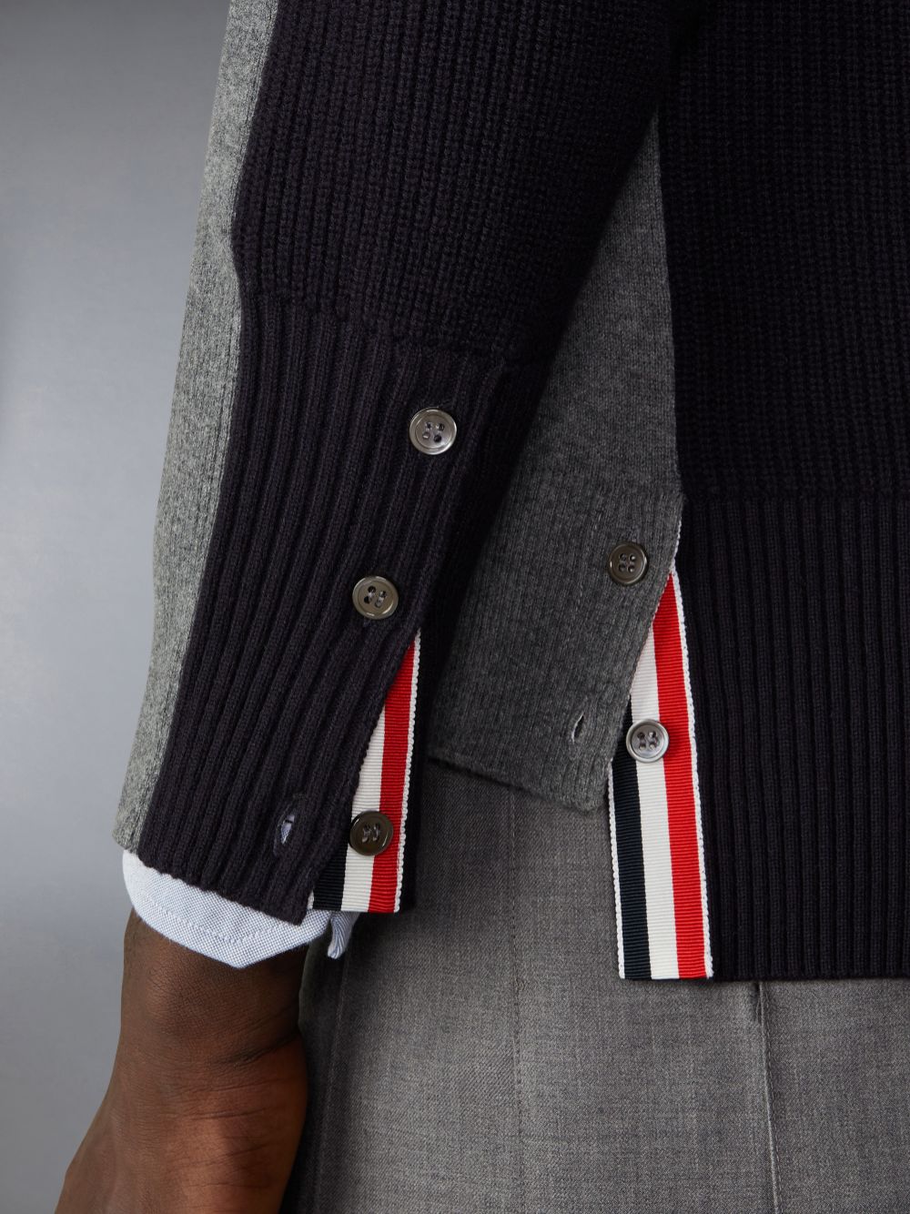 Men Thom Browne Merino Wool 2 in 1 Half 4-Bar Pullover Grey | XYV36E13890